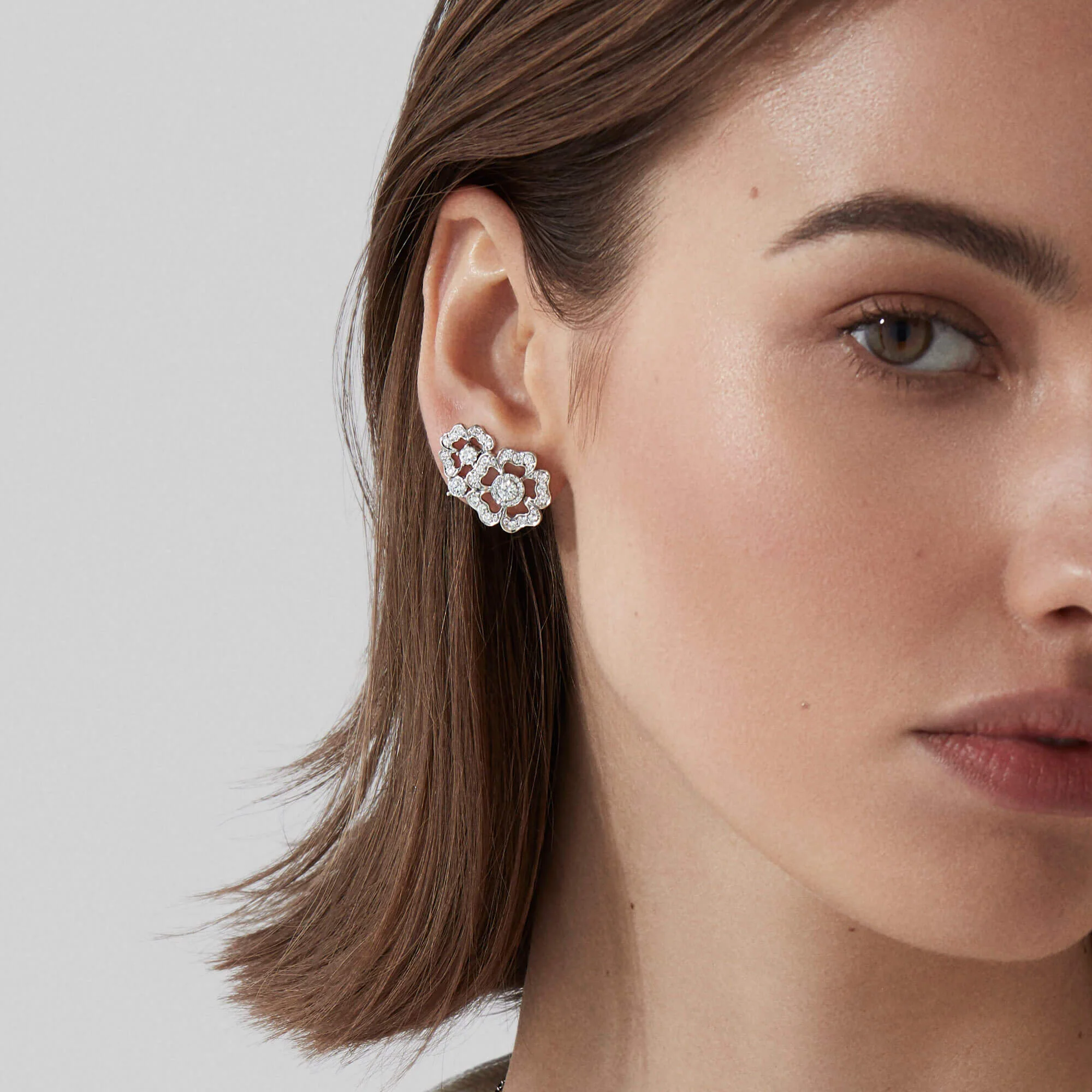 Tudor Rose Petal Diamond Ear Climbers | In 18ct White Gold - Image 2