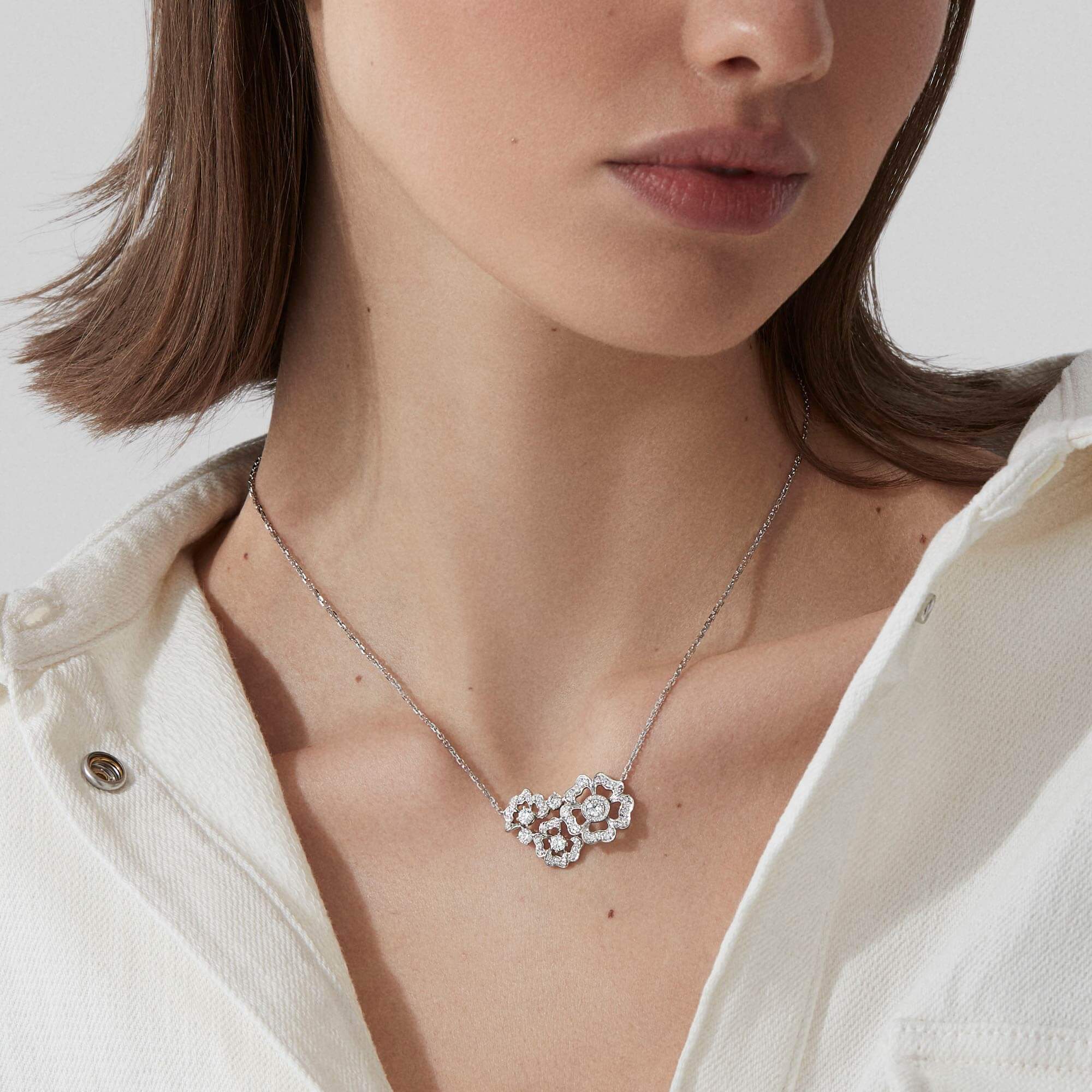 Tudor Rose Petal Diamond Pendant | In 18ct White Gold - Image 2