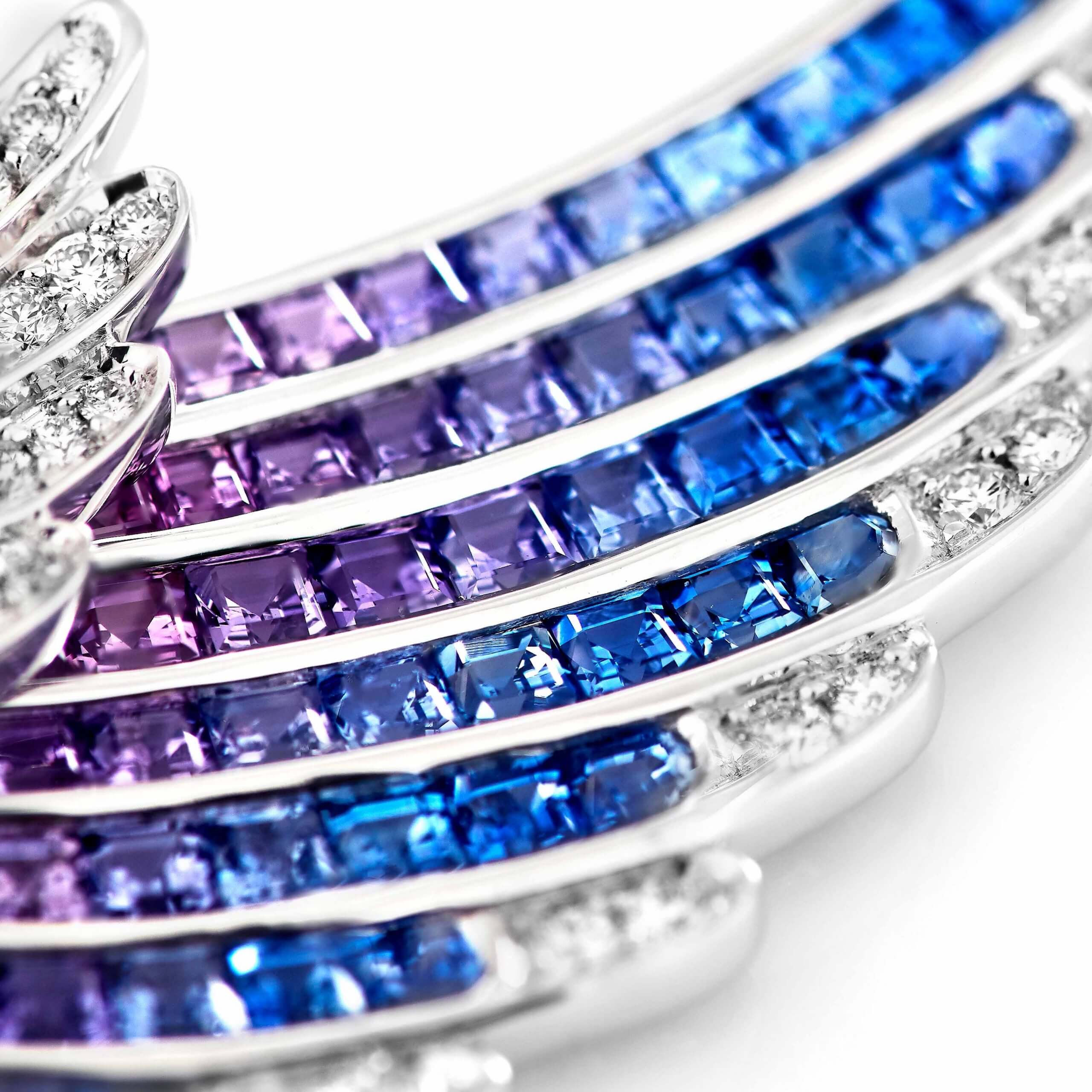 Wings Embrace Bird of Paradise Slider Pendant | In 18ct White Gold with Diamonds and Sapphires - Image 3