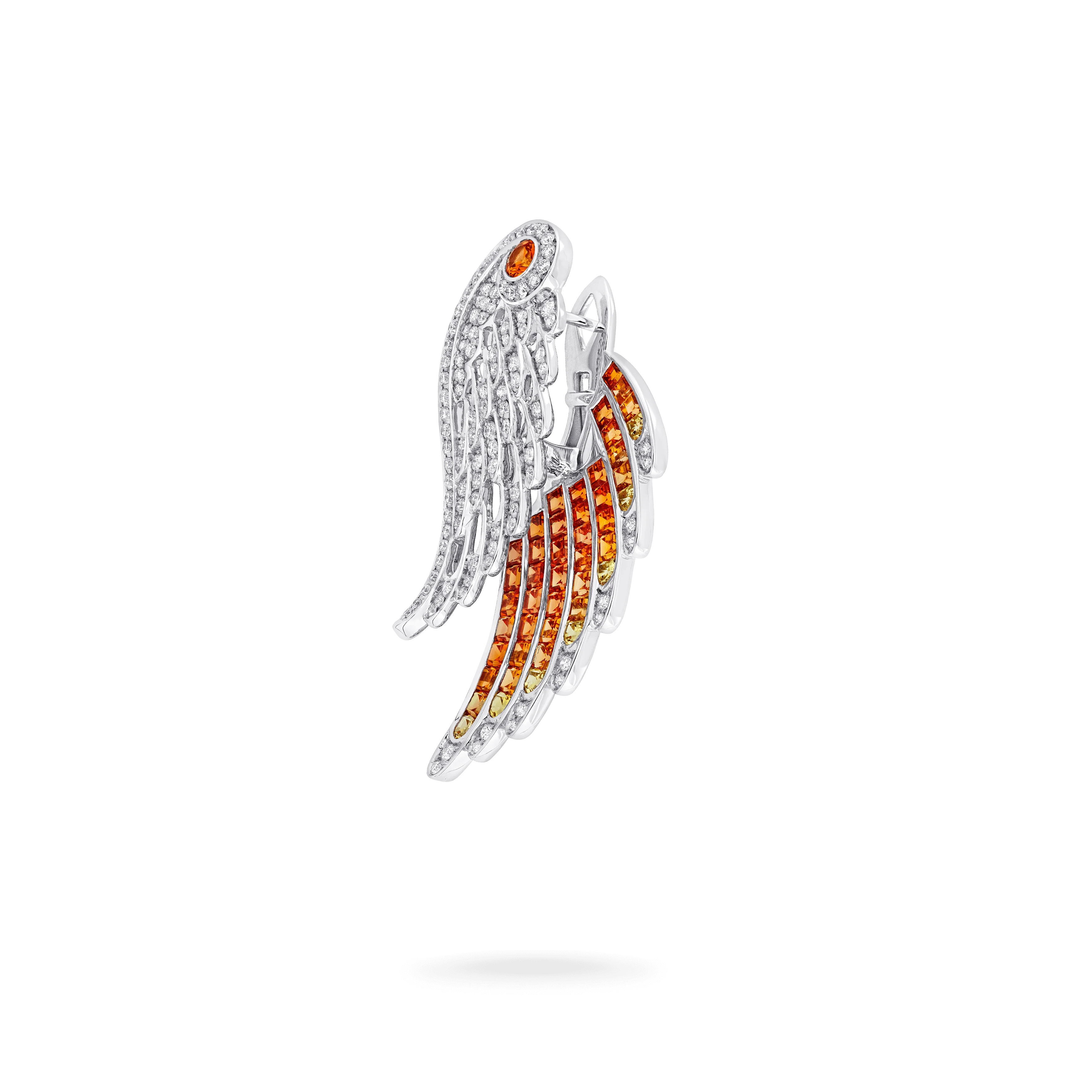 Wings Embrace Phoenix Drop Earrings | In 18ct White Gold with Diamonds and Sapphires - Image 3