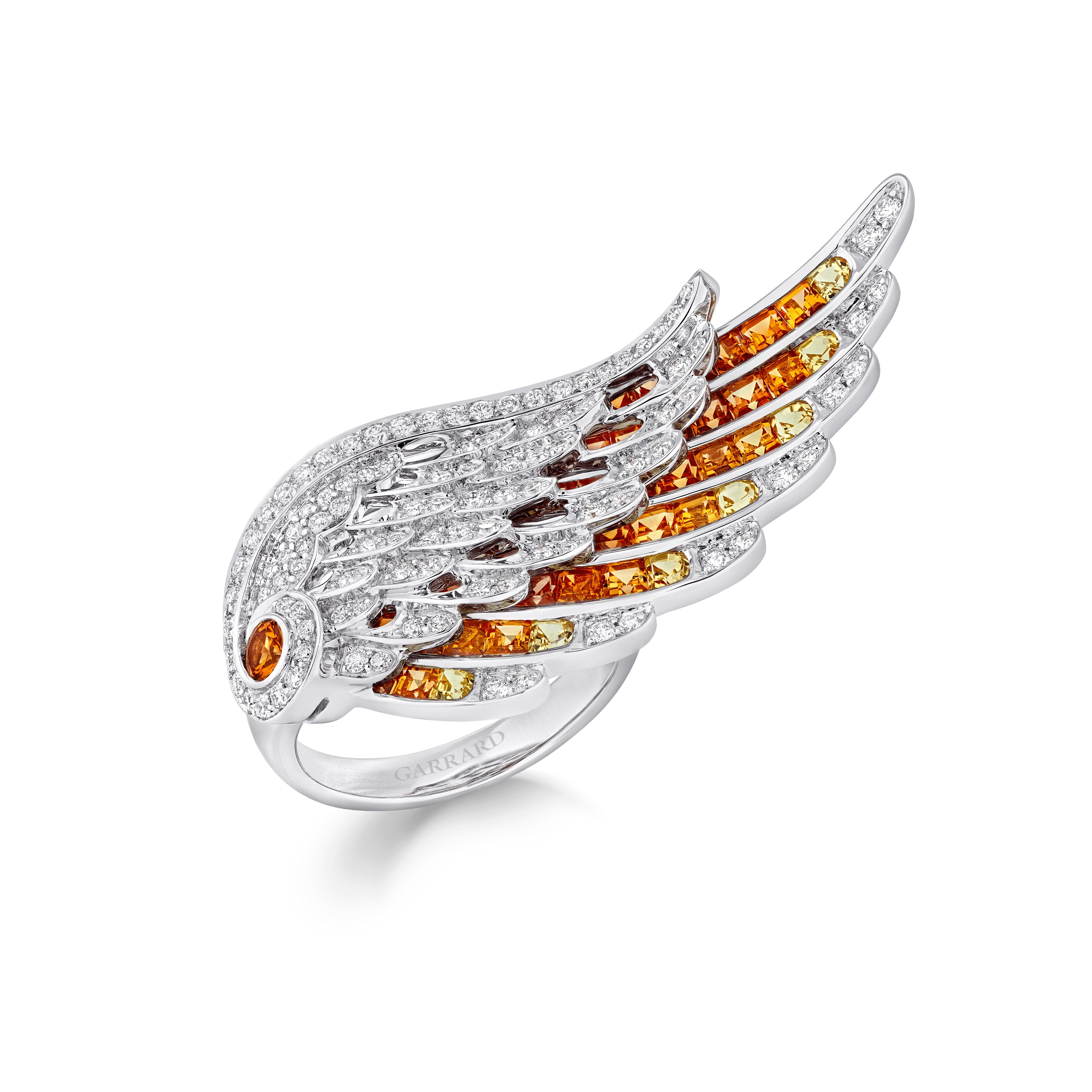 Wings Embrace Phoenix Ring | In 18ct White Gold with Diamonds and Sapphires