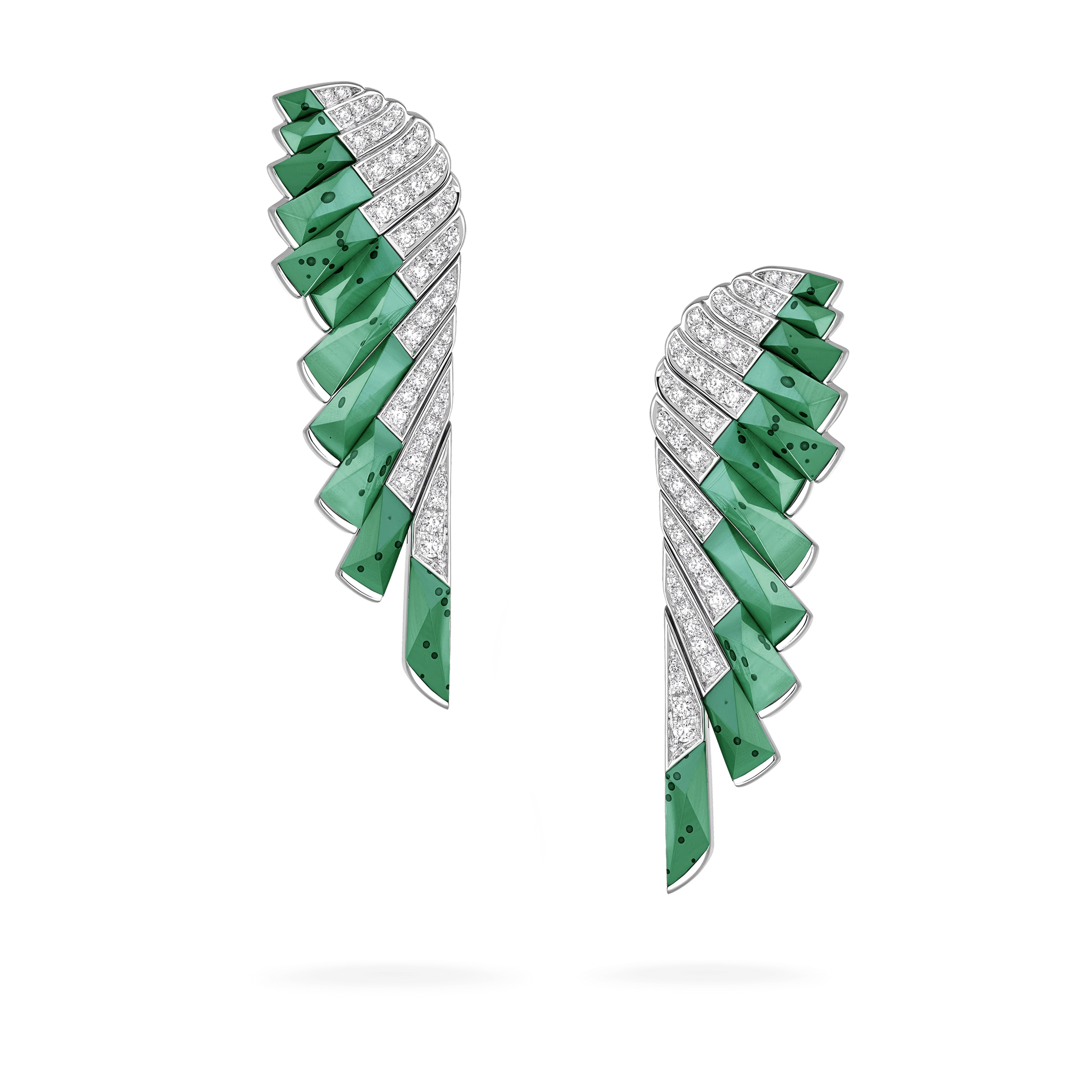 Wings Rising Apple Malachite and Diamond Earrings | In 18ct White Gold