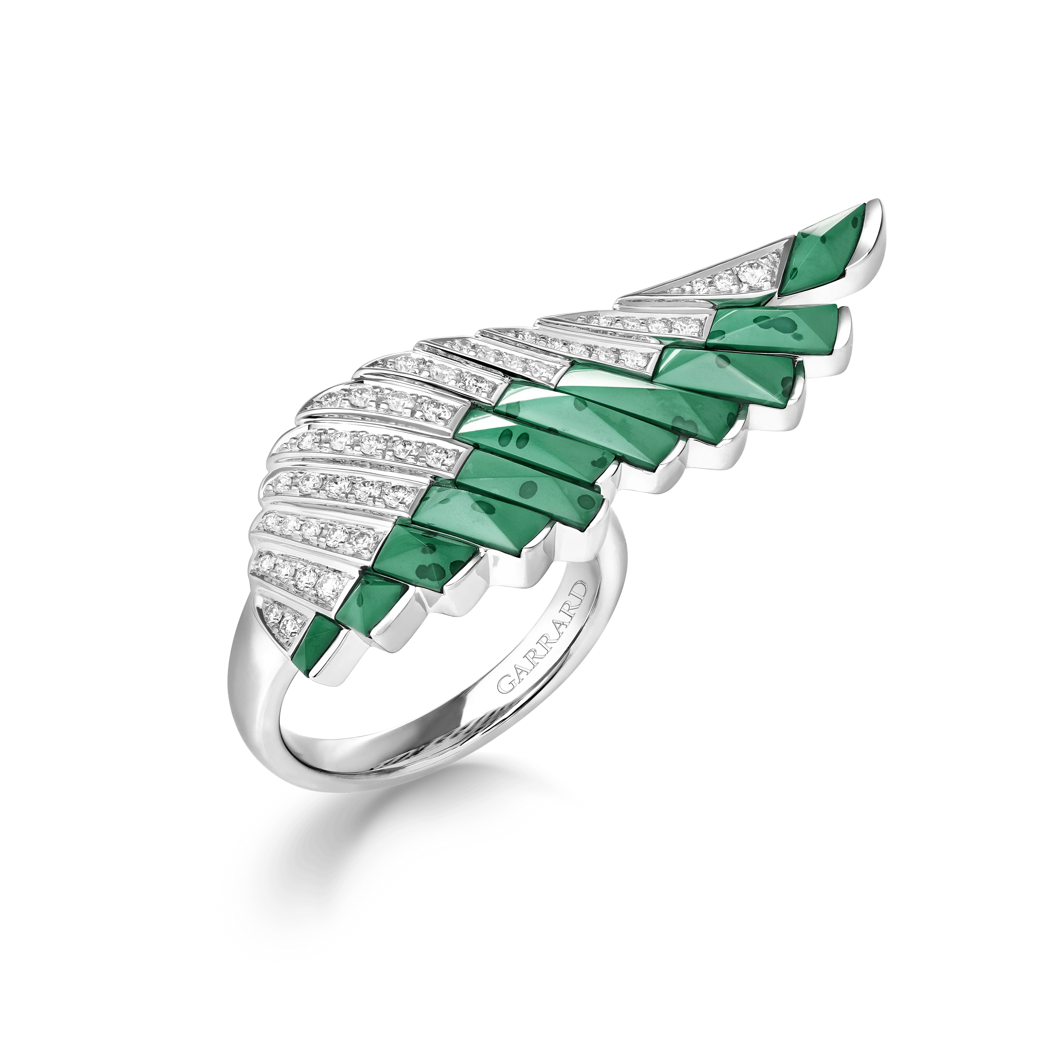 Wings Rising Apple Malachite and Diamond Ring | In 18ct White Gold