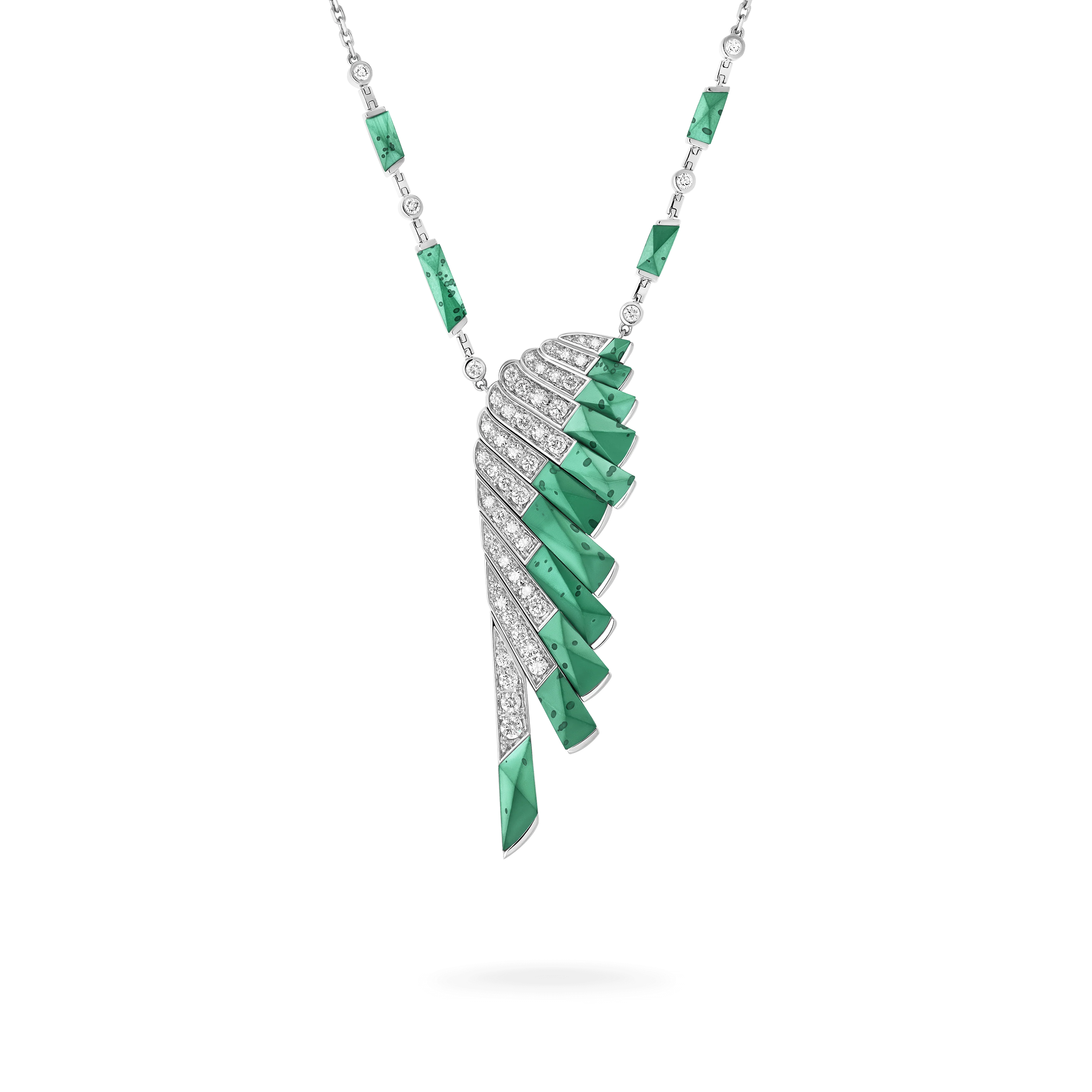 Wings Rising Apple Malachite and Diamond Slider Pendant | In 18ct White Gold