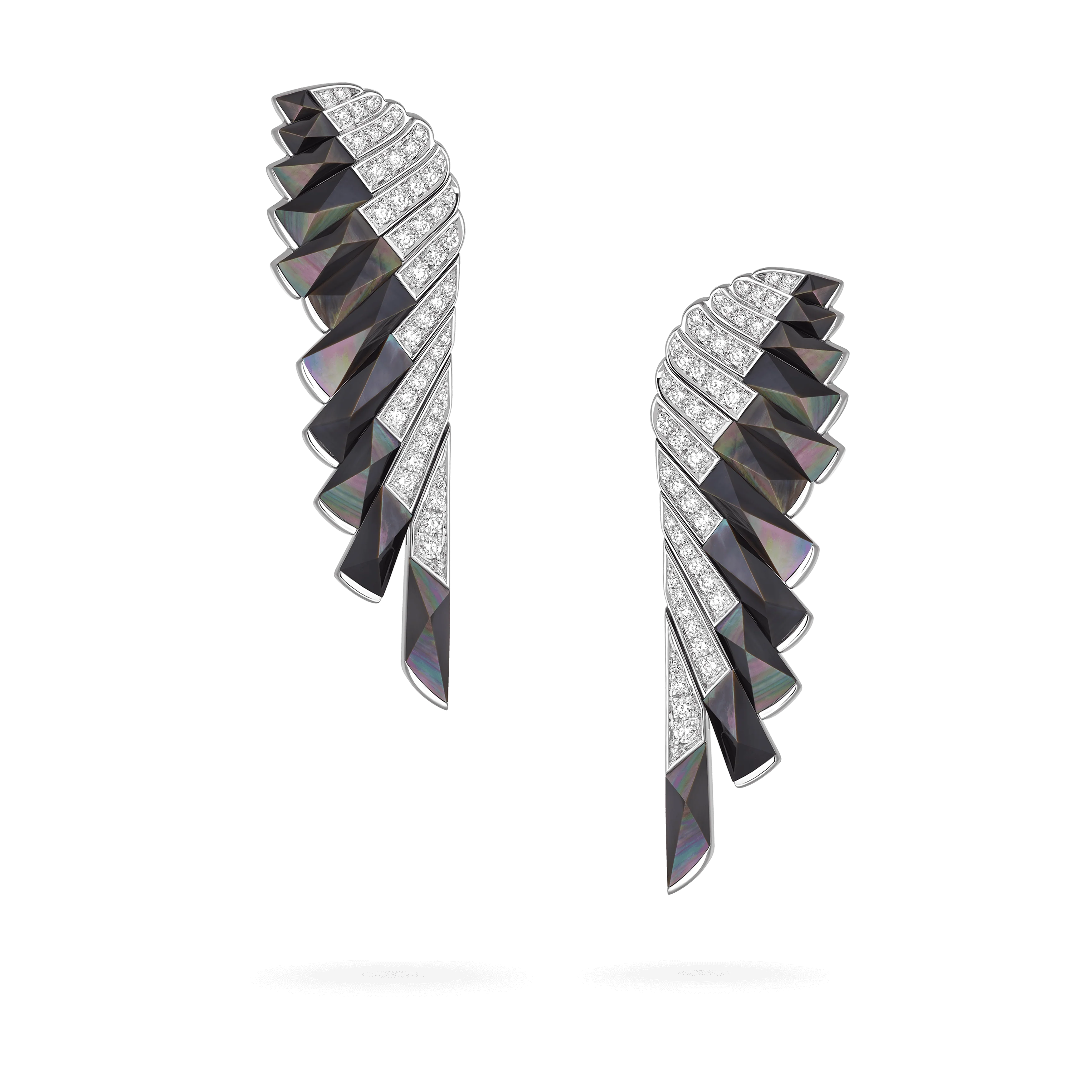 Wings Rising Black Mother of Pearl and Diamond Earrings | In 18ct White Gold