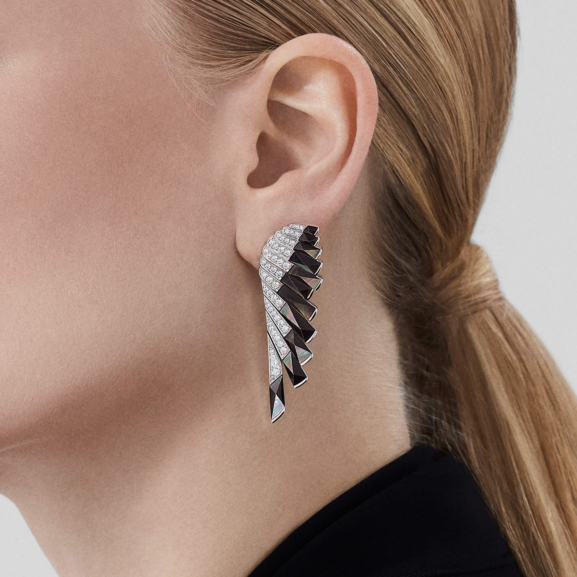 Wings Rising Black Mother of Pearl and Diamond Earrings | In 18ct White Gold - Image 2