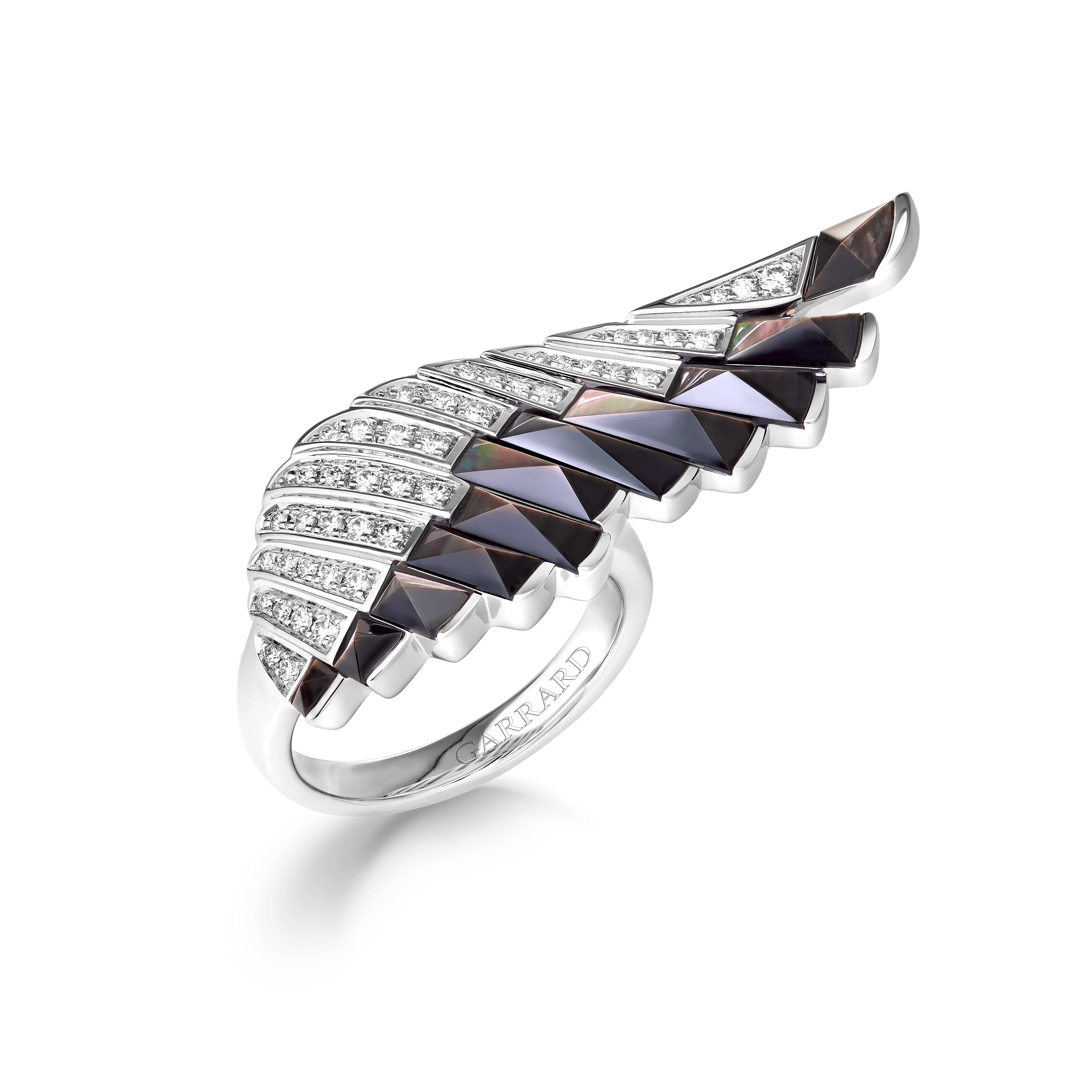 Wings Rising Black Mother of Pearl and Diamond Ring | In 18ct White Gold