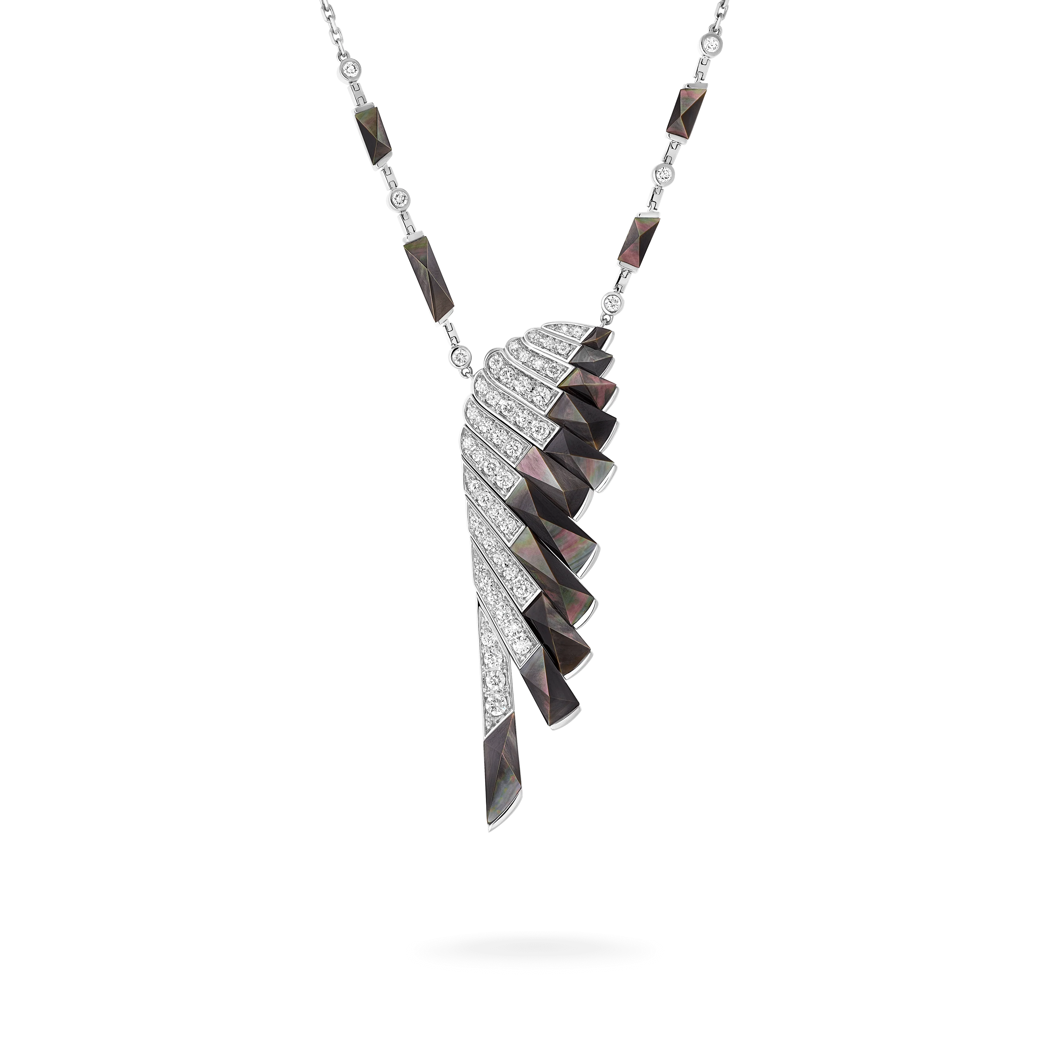 Wings Rising Black Mother of Pearl and Diamond Slider Pendant | In 18ct White Gold