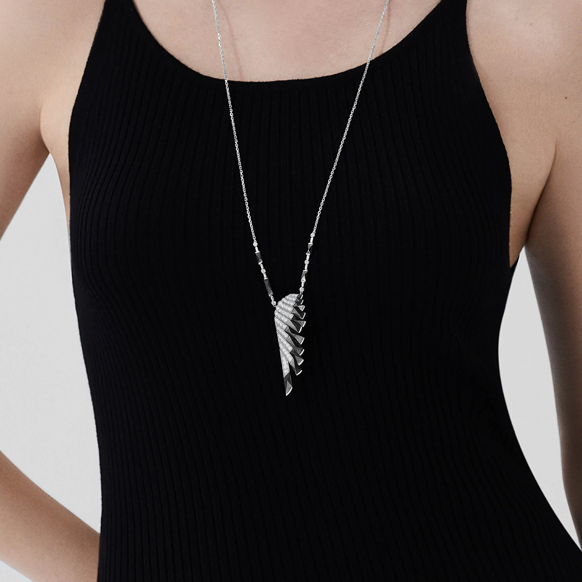 Wings Rising Black Mother of Pearl and Diamond Slider Pendant | In 18ct White Gold - Image 3
