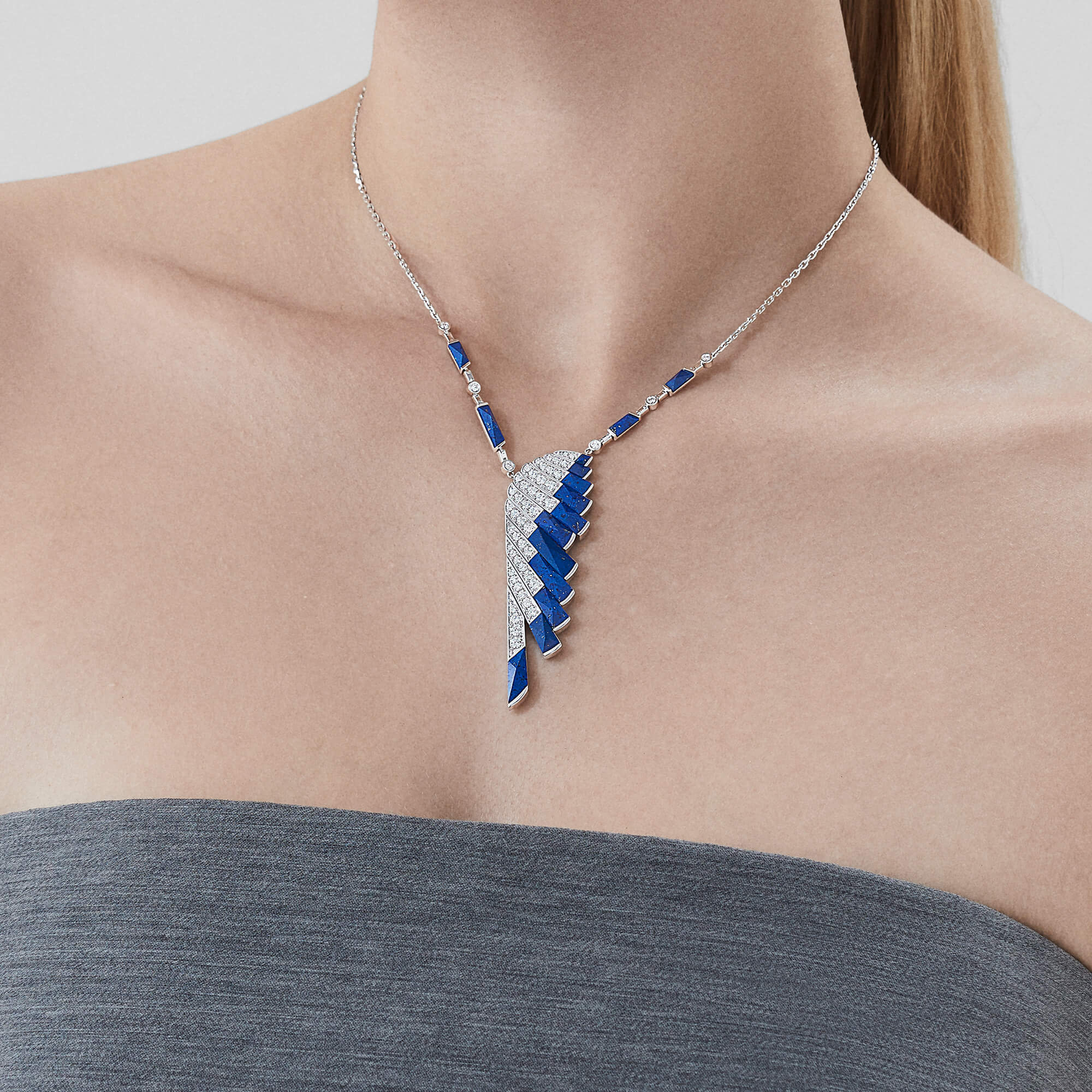 Wings Rising Lapis Lazuli and Diamond Slider Pendant | In 18ct White Gold - Image 2