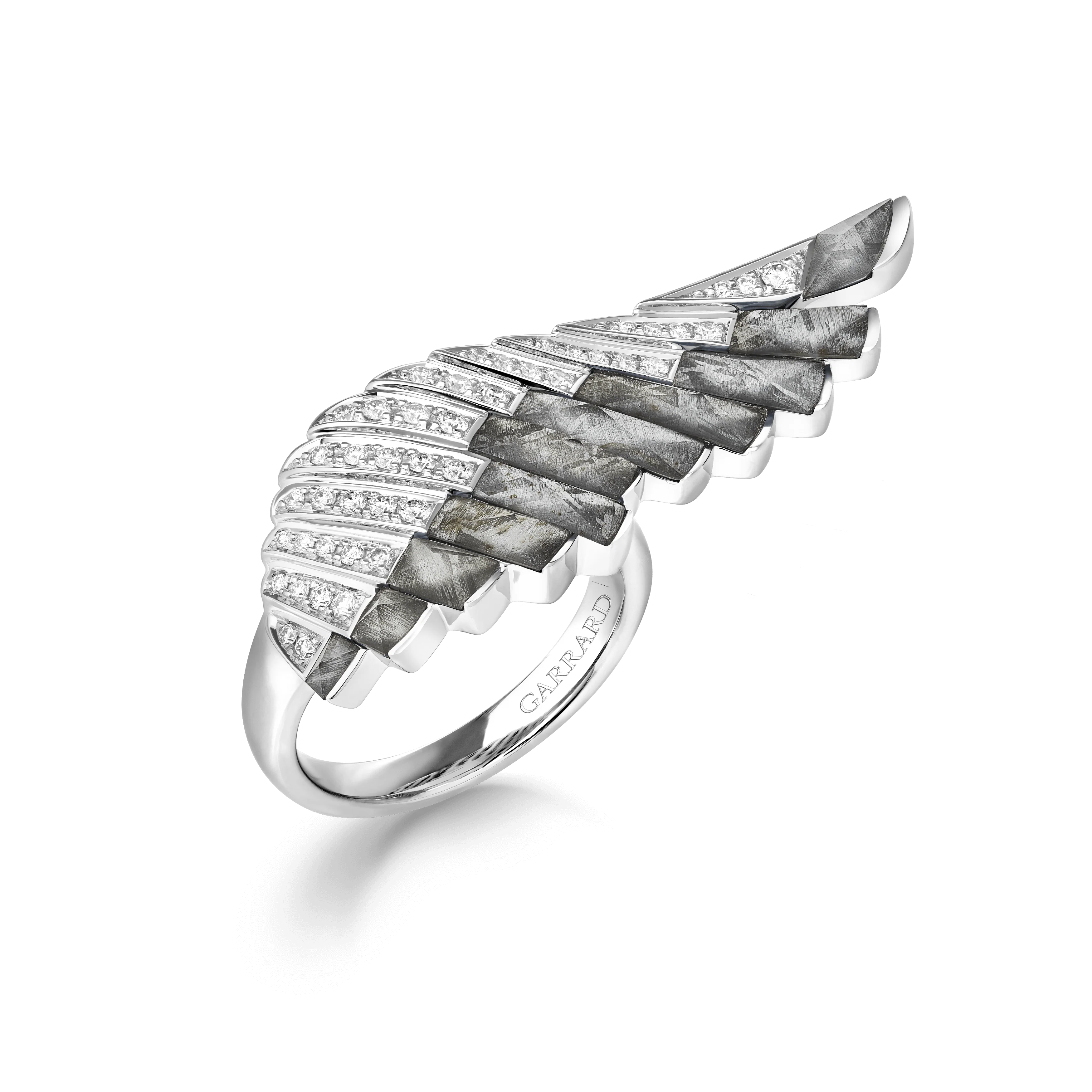 Wings Rising Limited Edition Meteorite and Rock Crystal Ring | In 18ct White Gold with Diamonds