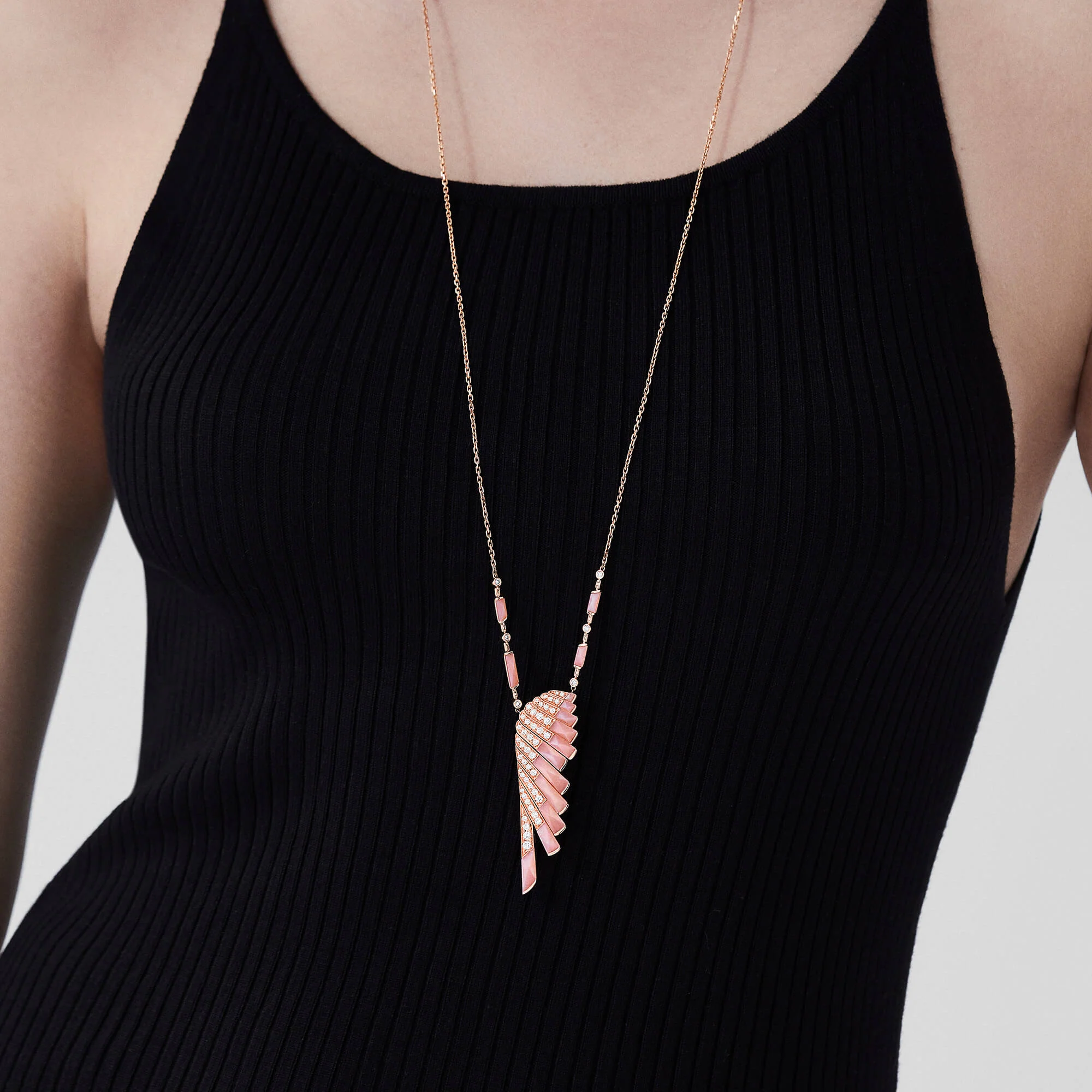 Wings Rising Pink Opal and Diamond Slider Pendant | In 18ct Rose Gold - Image 3