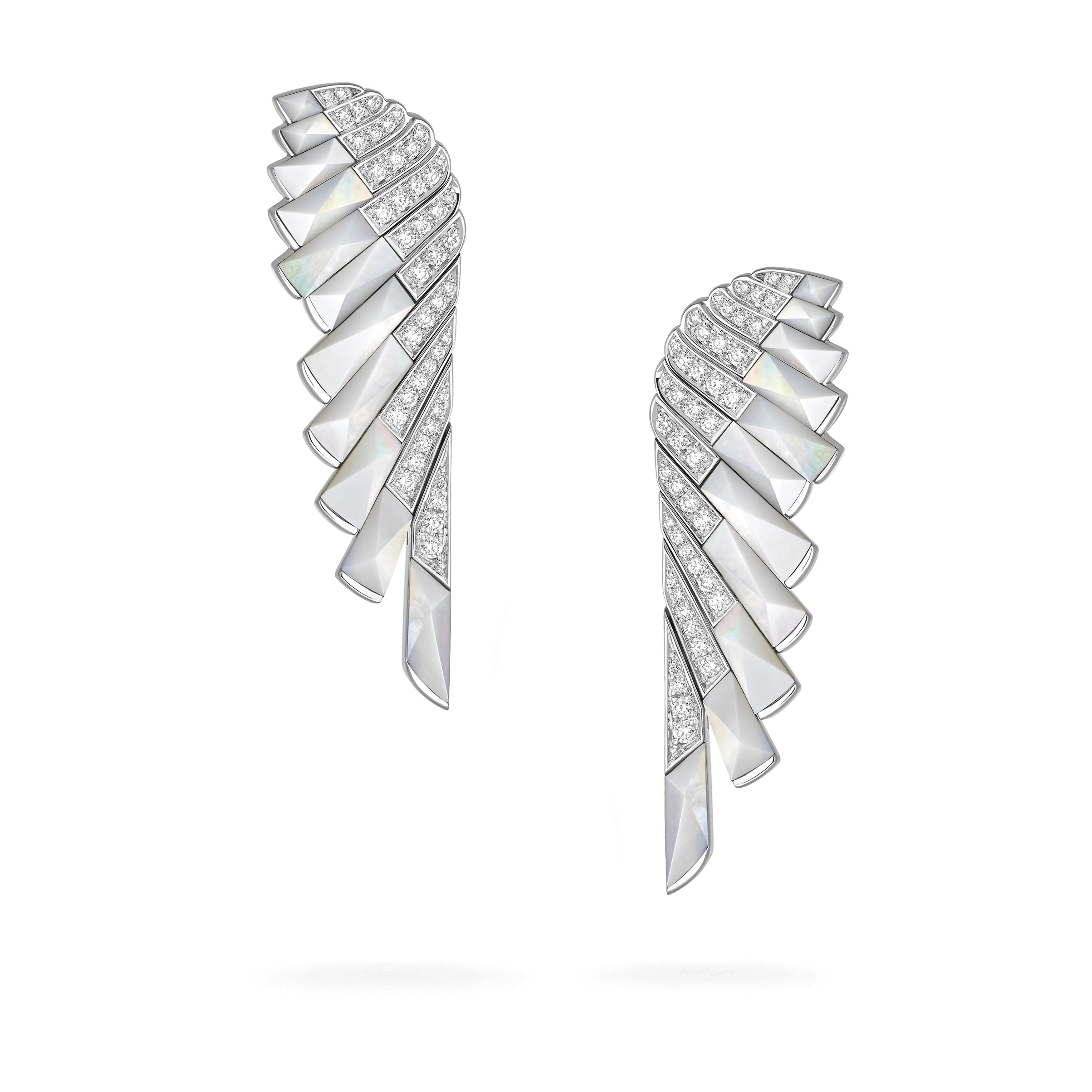 Wings Rising White Mother of Pearl and Diamond Earrings | In 18ct White Gold