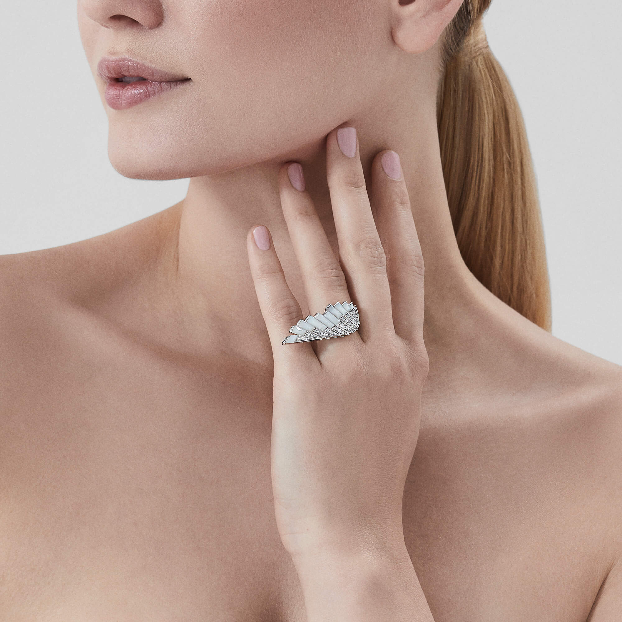 Wings Rising White Mother of Pearl and Diamond Ring | In 18ct White Gold - Image 2