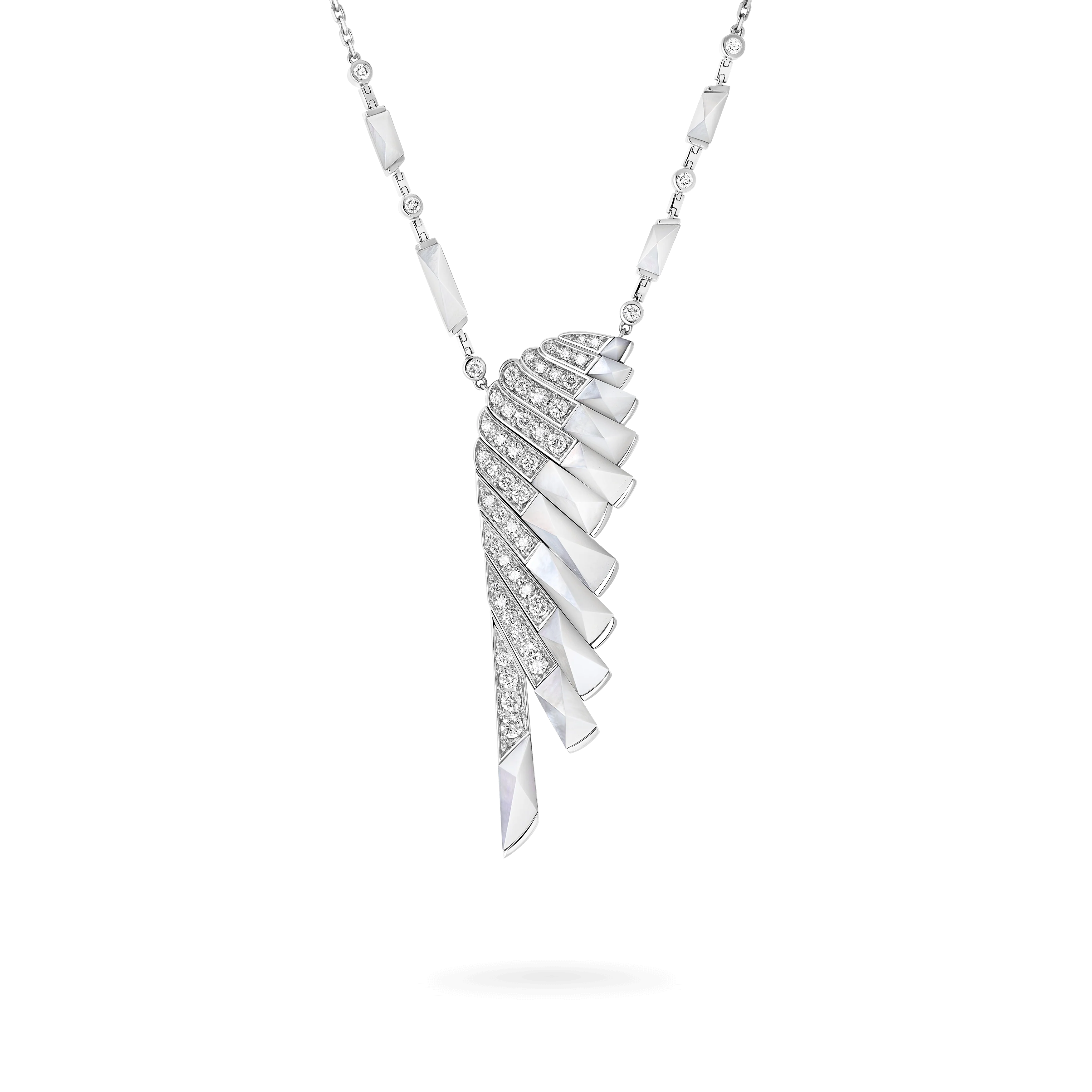 Wings Rising White Mother of Pearl and Diamond Slider Pendant | In 18ct White Gold
